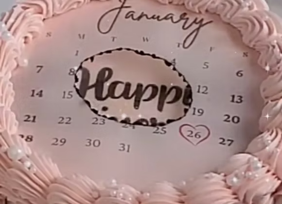 Calendar with decorative pink border and 'Happy' text